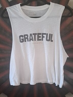 Spiritual Gangster White Muscle Tee with Gray 'GRATEFUL' Print